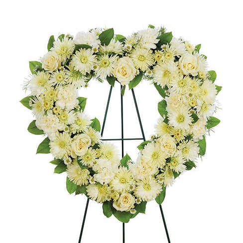Large Open Heart Standing Spray - All White