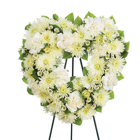 Small Open Heart Standing Spray - All White